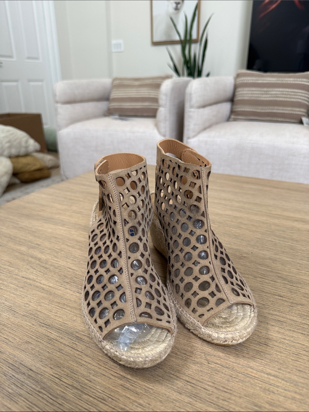 Bettye Mullee Tan Leather Espadrille Wedge Sandals made in Spain